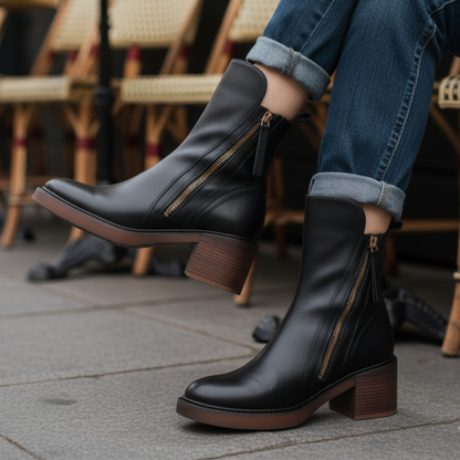 Valorine | Elegant Black Boots with Comfortable Heel