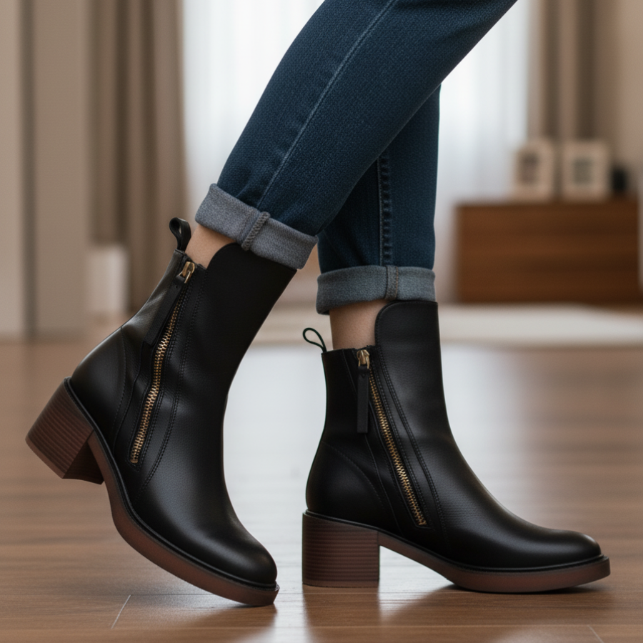 Valorine | Elegant Black Boots with Comfortable Heel