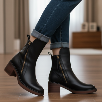 Valorine | Elegant Black Boots with Comfortable Heel