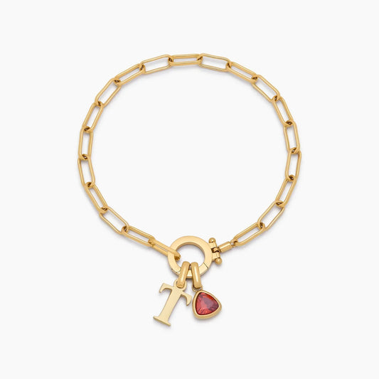 Paperclip Birthstone Initial Charm Bracelet