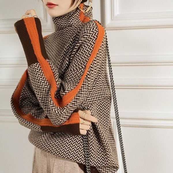 Eleanor | Luxe Chevron Turtleneck Sweater